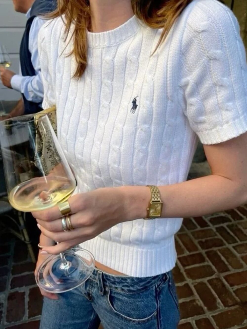 Women's Polo Ralph Lauren Short Sleeve Cable Knit Crewneck Sweater White Medium - Picture 2 of 9